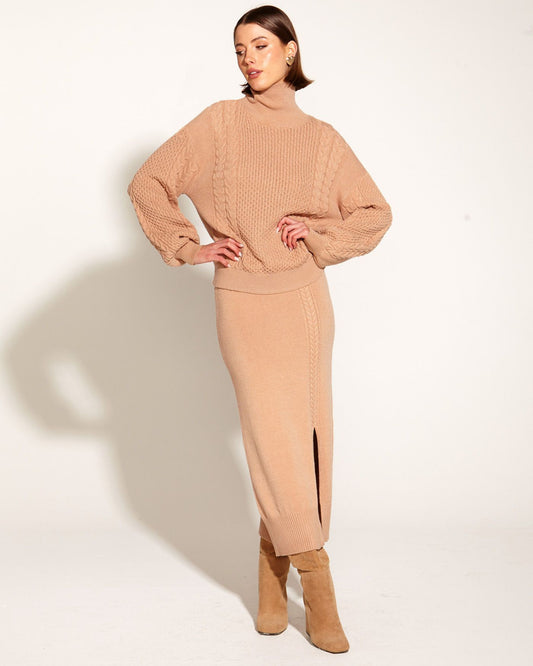 Treasure Turtleneck Cable Knit - Tan