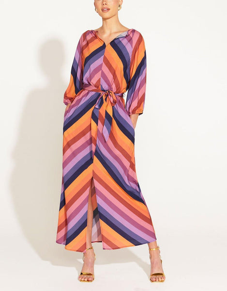 Sunset Dream Tie Waist Midi Dress -Sunset Stripe