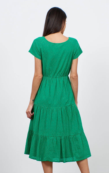 Pretty Vacant Green Dobby Folk Dress