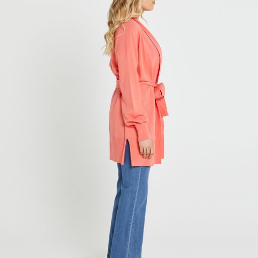 Tabitha Knit Belted Midi cardi - Coral