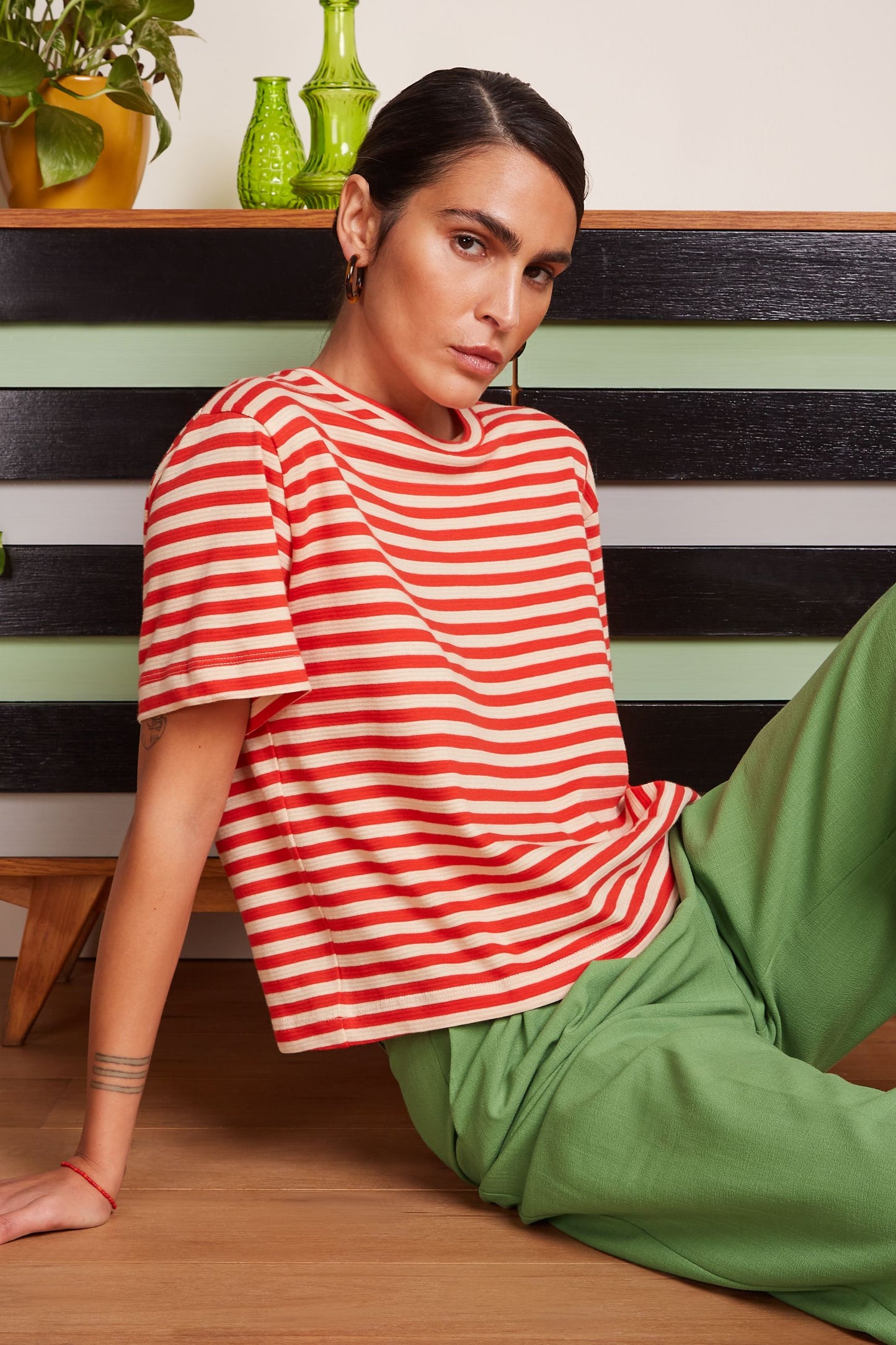 Boxy Tee - Chopito Stripe Fire Red