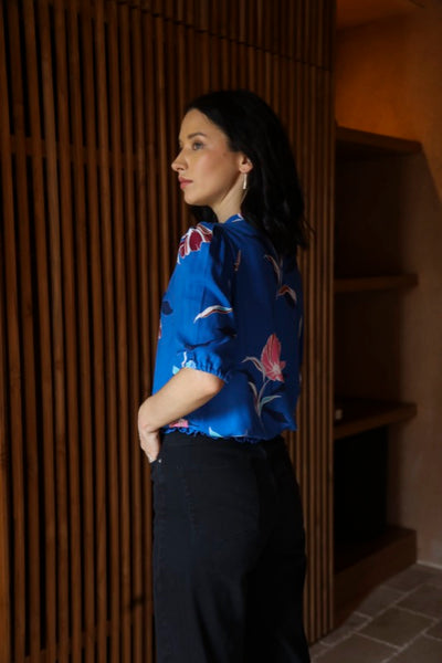 Portland Blouse - Blue Magnolias