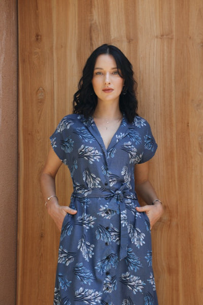 Maisie Dress - Blue Leaves