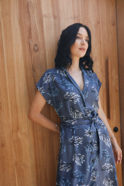 Maisie Dress - Blue Leaves