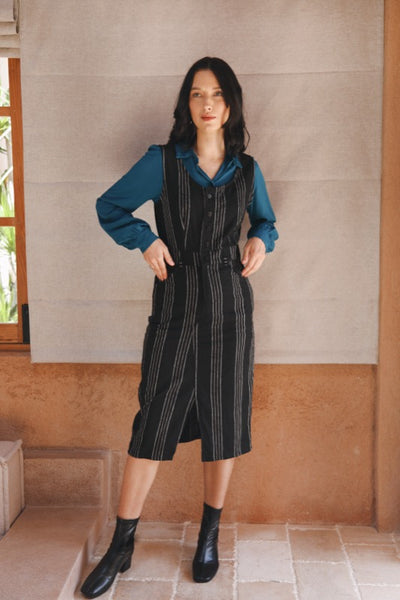 Darcy Corduroy Dress - Linen Pinstripe