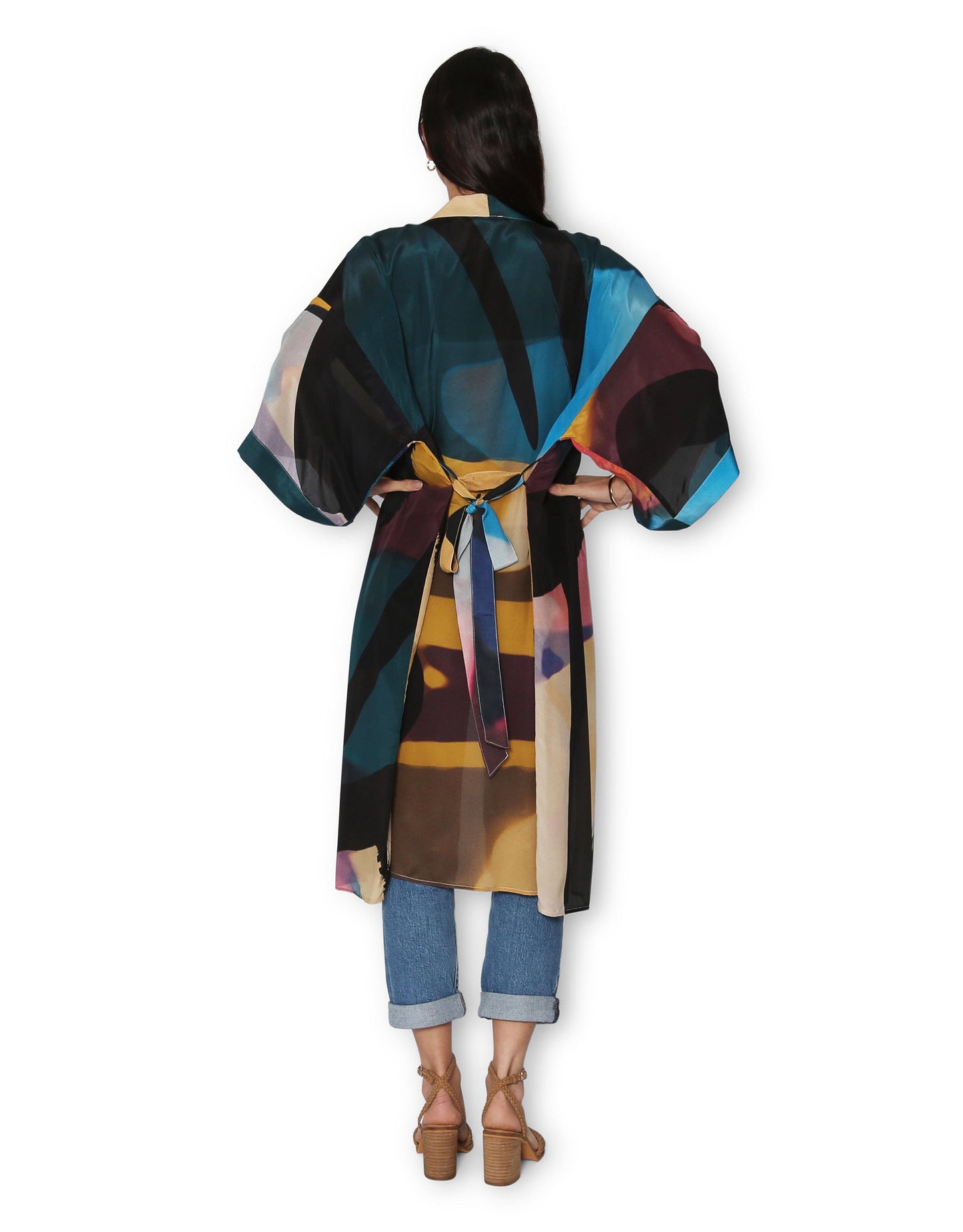 Longline Silk Kimono - Chaos Rhythm