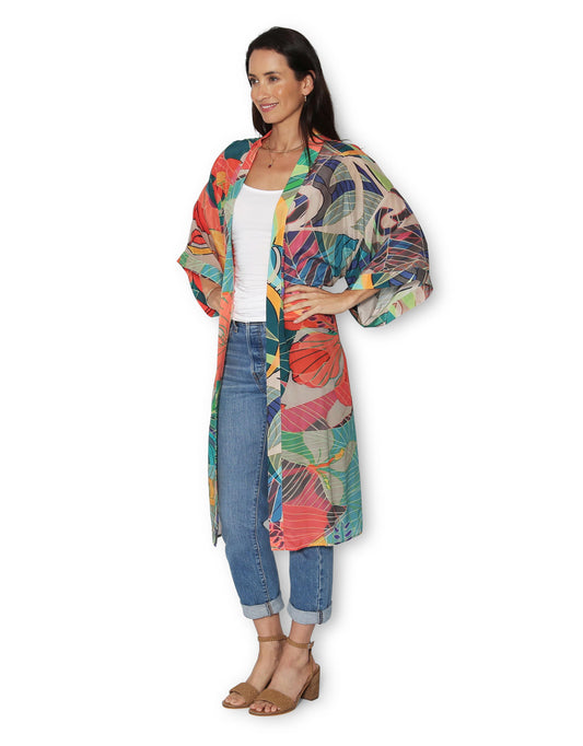 Longline Silk Kimono - Hawaiian Flora