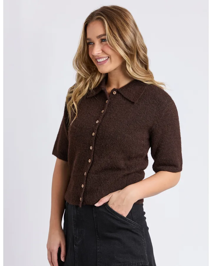 Fernie Button Knit Top - Coffee Bean
