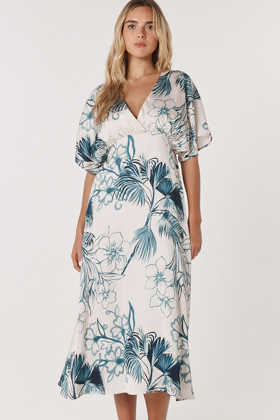 Solstice Palms Midi Dress - Cream