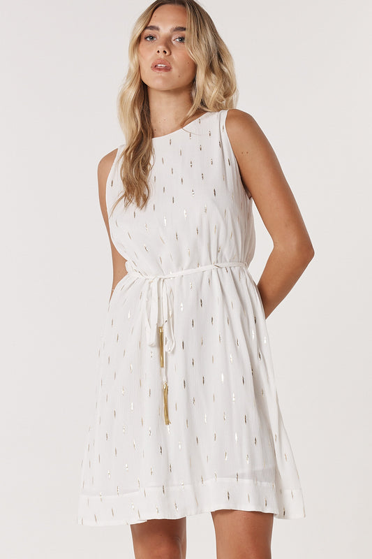 Delia Shift Dress - White/Gold