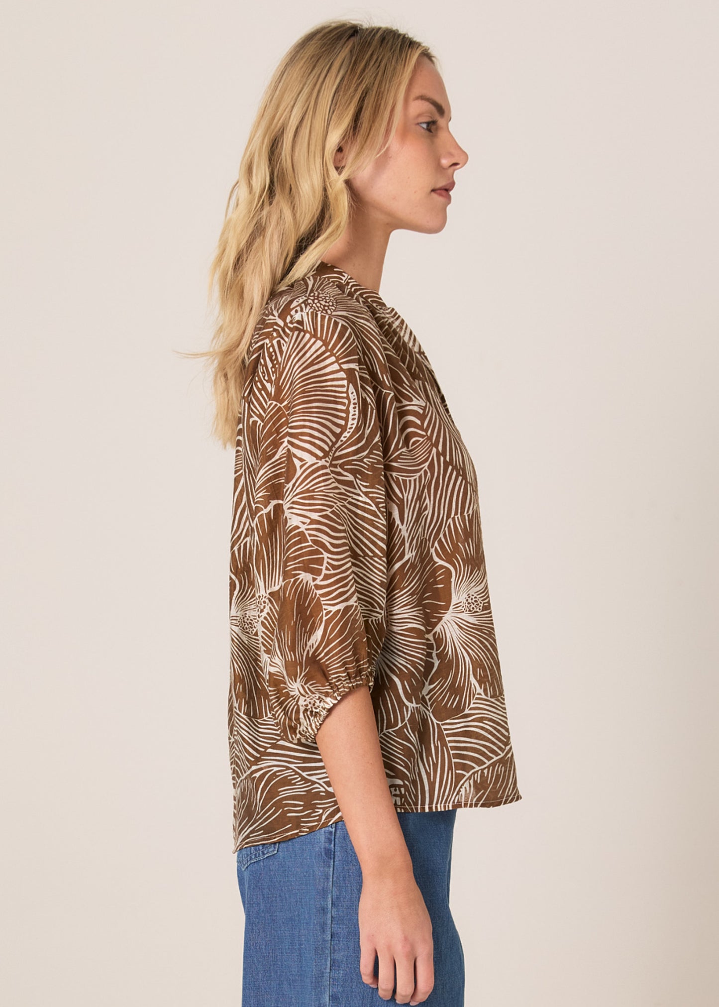 Tallulah Split Neck Blouse - Brown Petal