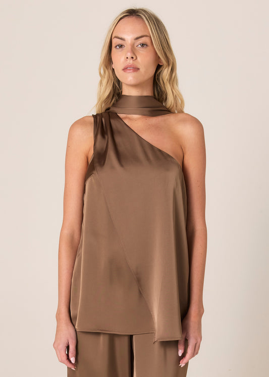 Dahlia Satin One Shoulder Top - Bronze