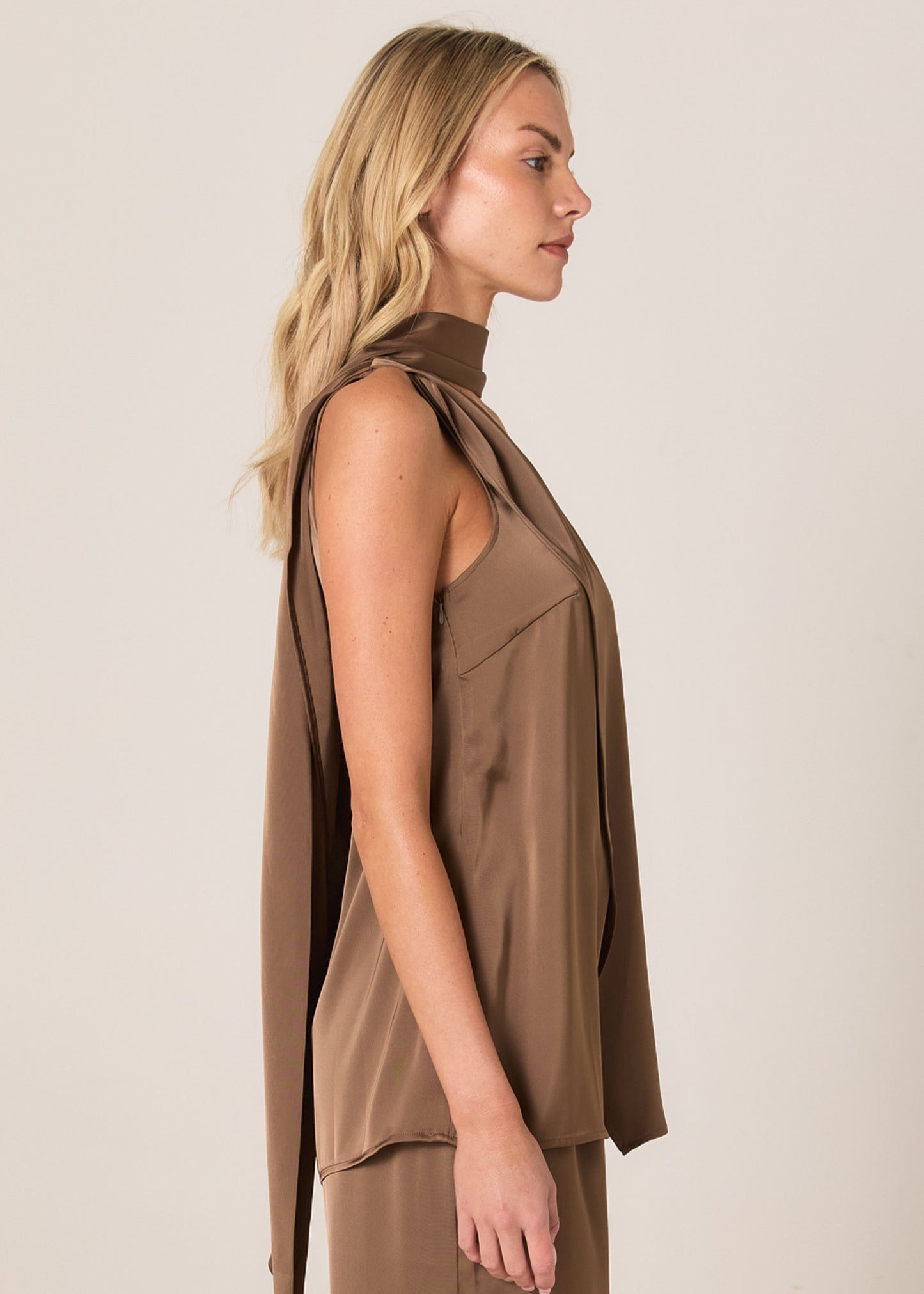 Dahlia Satin One Shoulder Top - Bronze