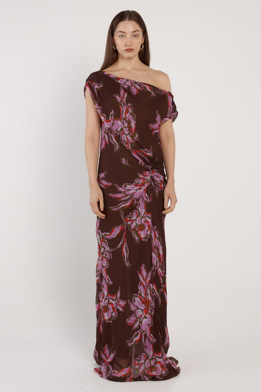 Margo One Shoulder Dress - Dark Flower