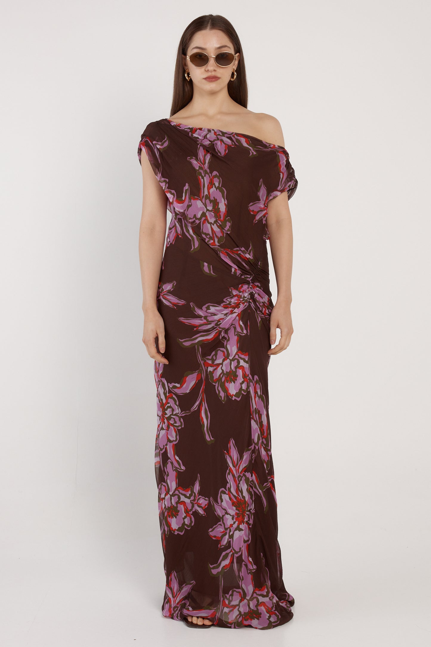 Margo One Shoulder Dress - Dark Flower