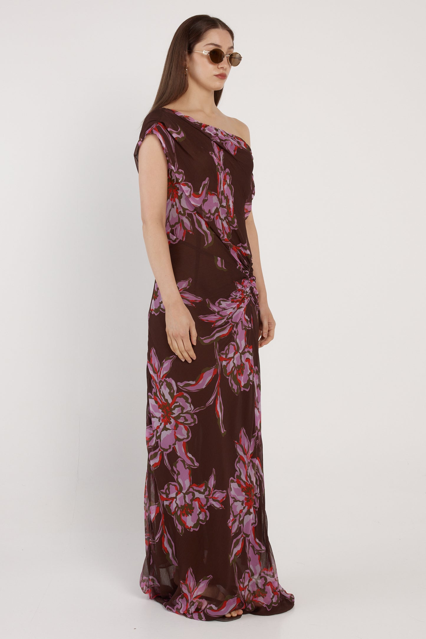 Margo One Shoulder Dress - Dark Flower