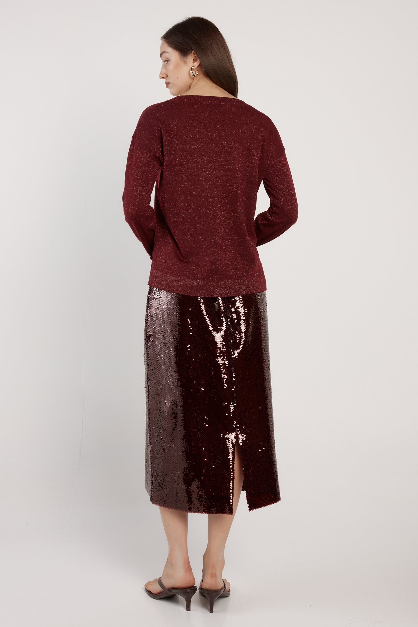 Oriane Sparkle V-Neck Knit - Burgundy