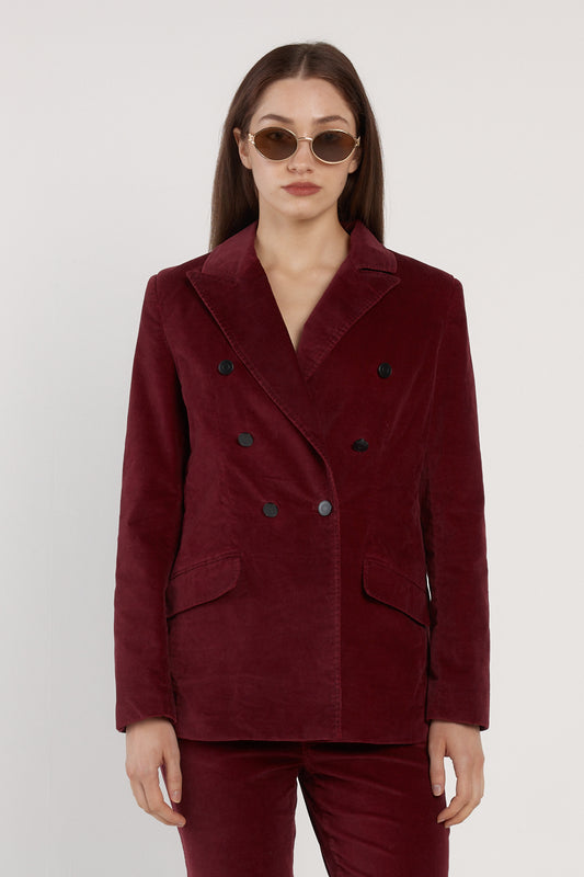Rhea Velvet Blazer - Burgundy