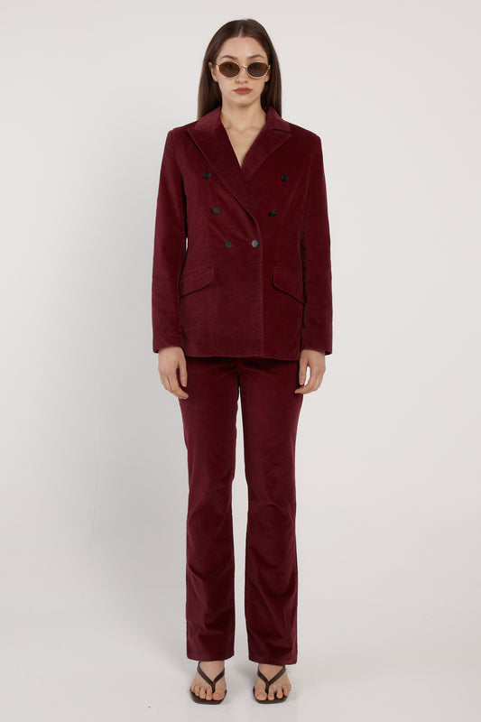 Rhea Velvet Blazer - Burgundy