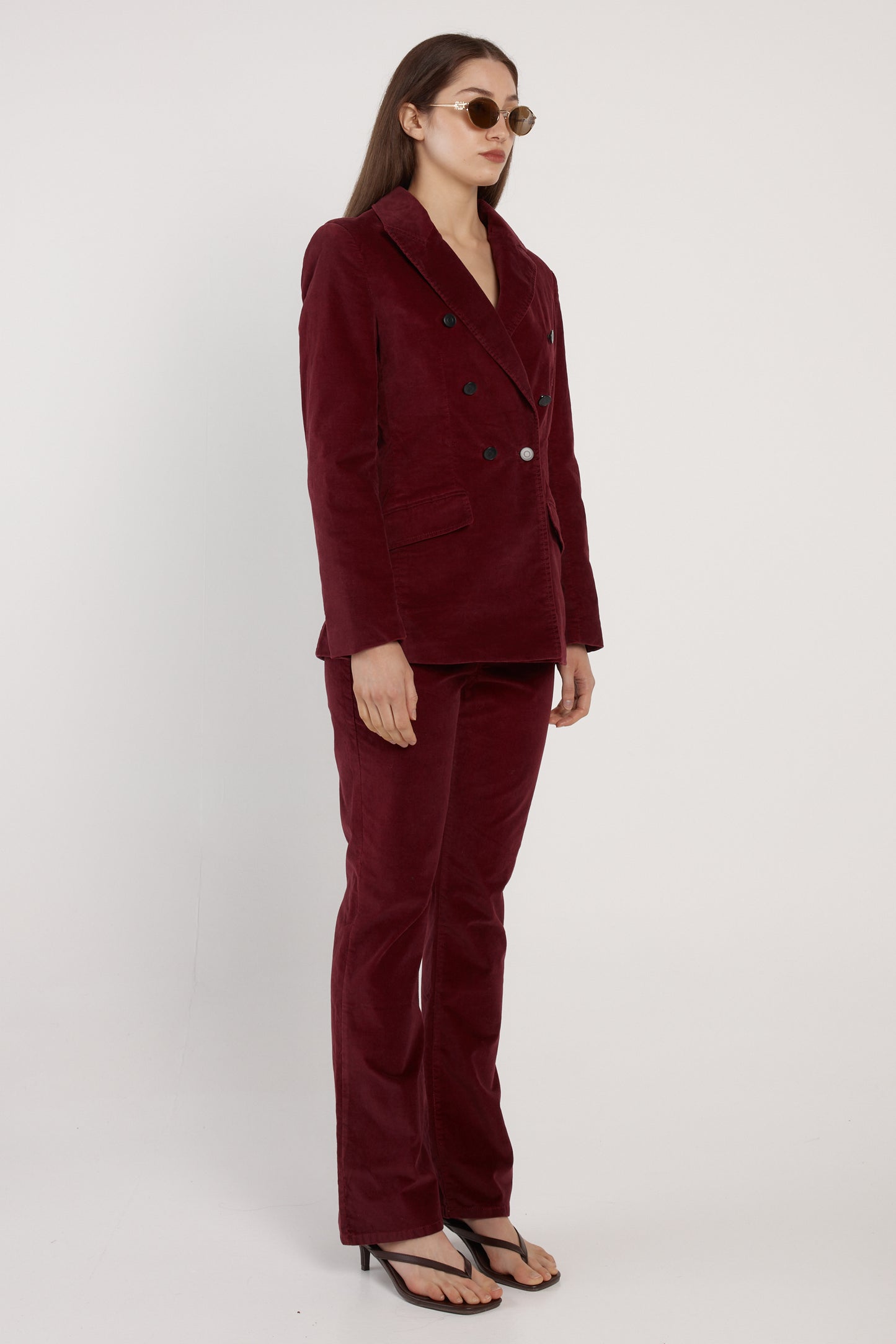 Rhea Velvet Blazer - Burgundy