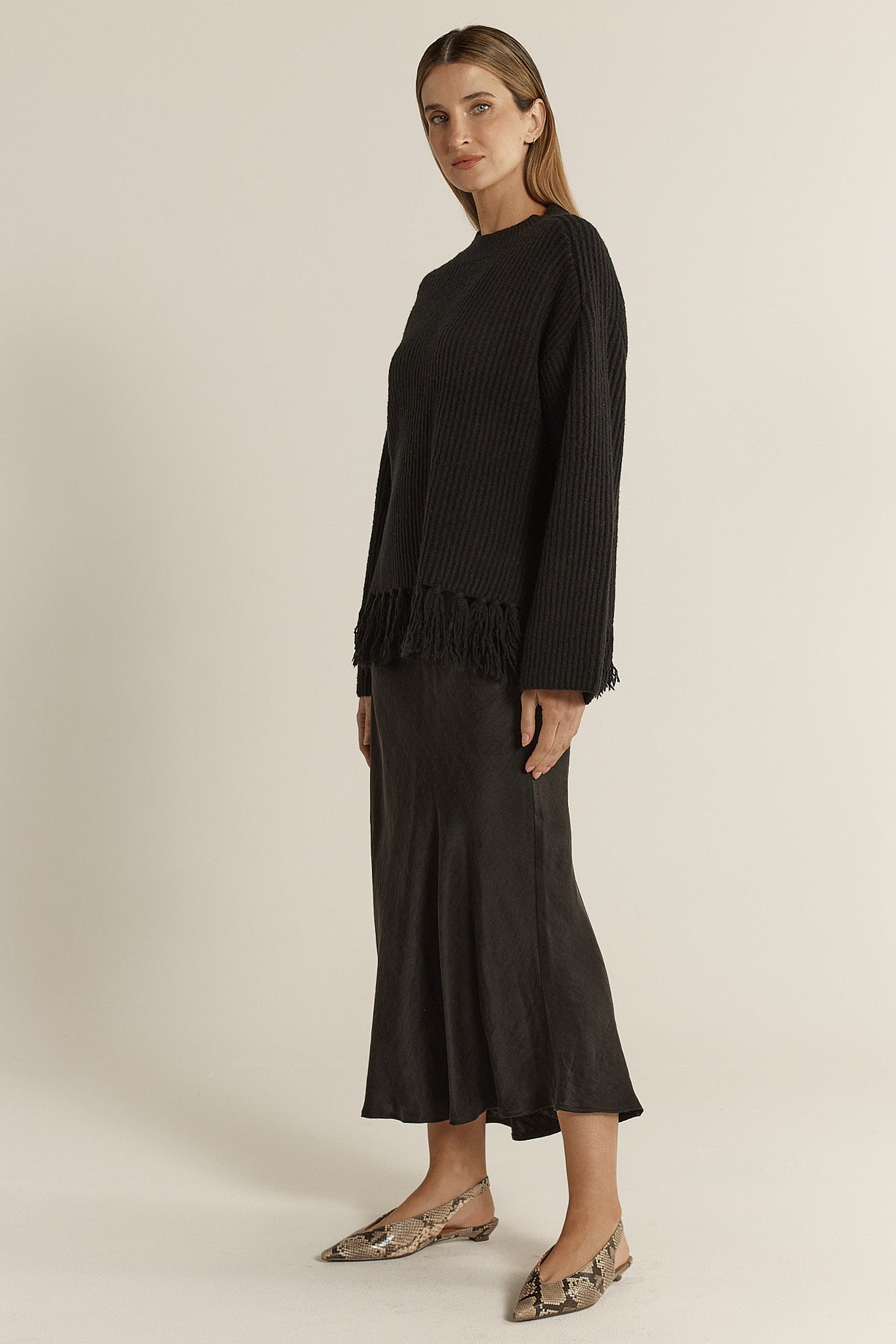 Anya Bias Cut Skirt - Black