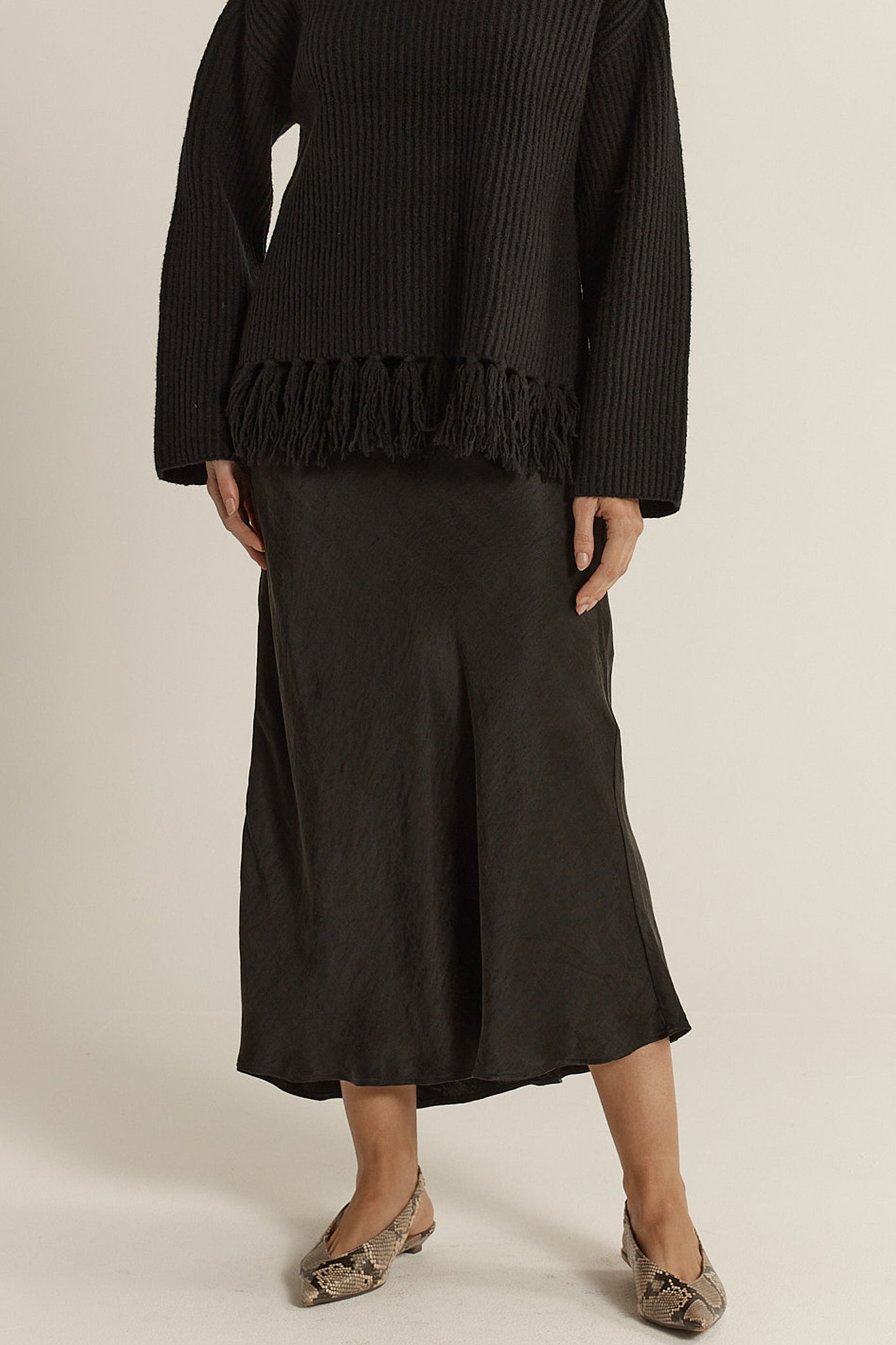 Anya Bias Cut Skirt - Black