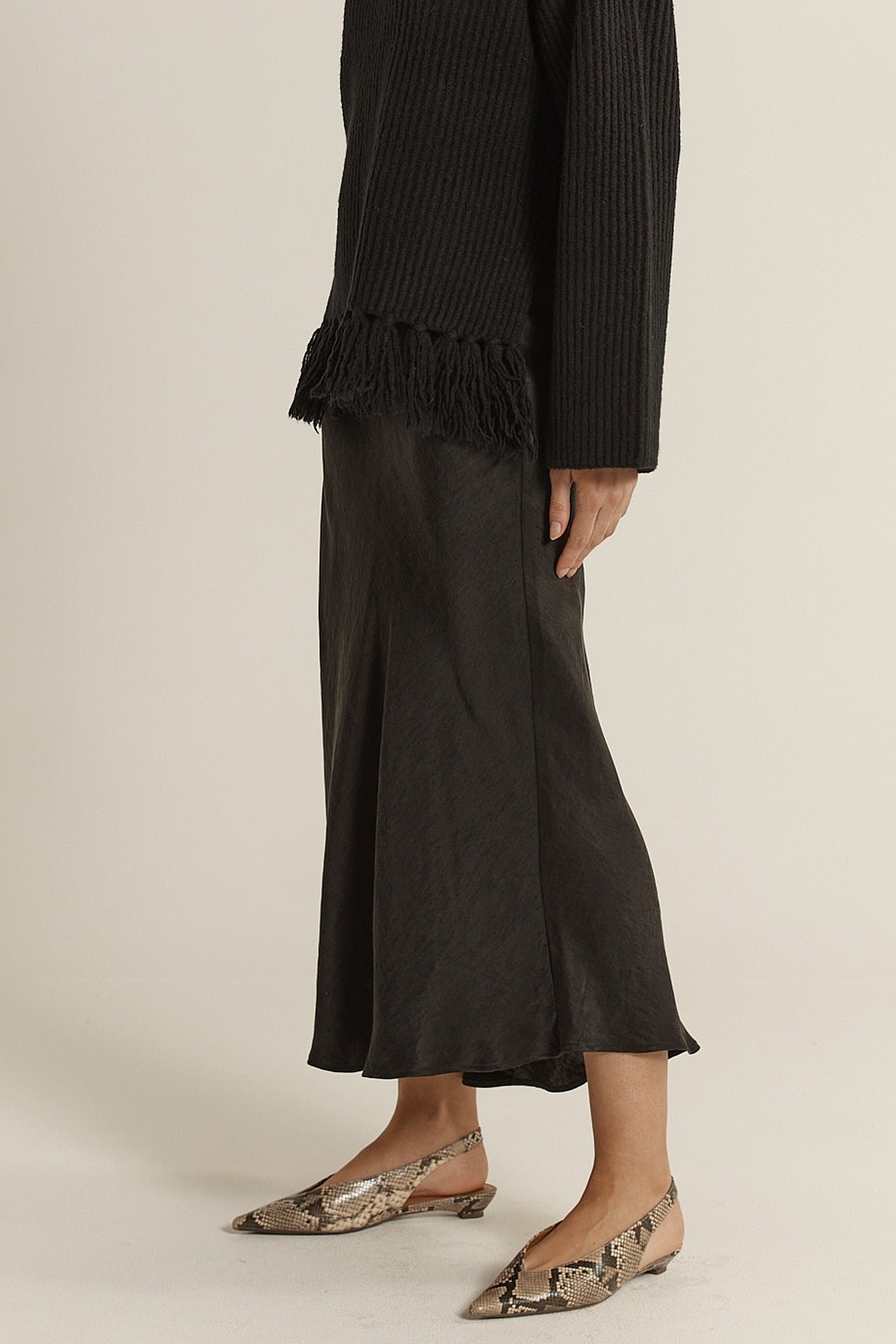 Anya Bias Cut Skirt - Black