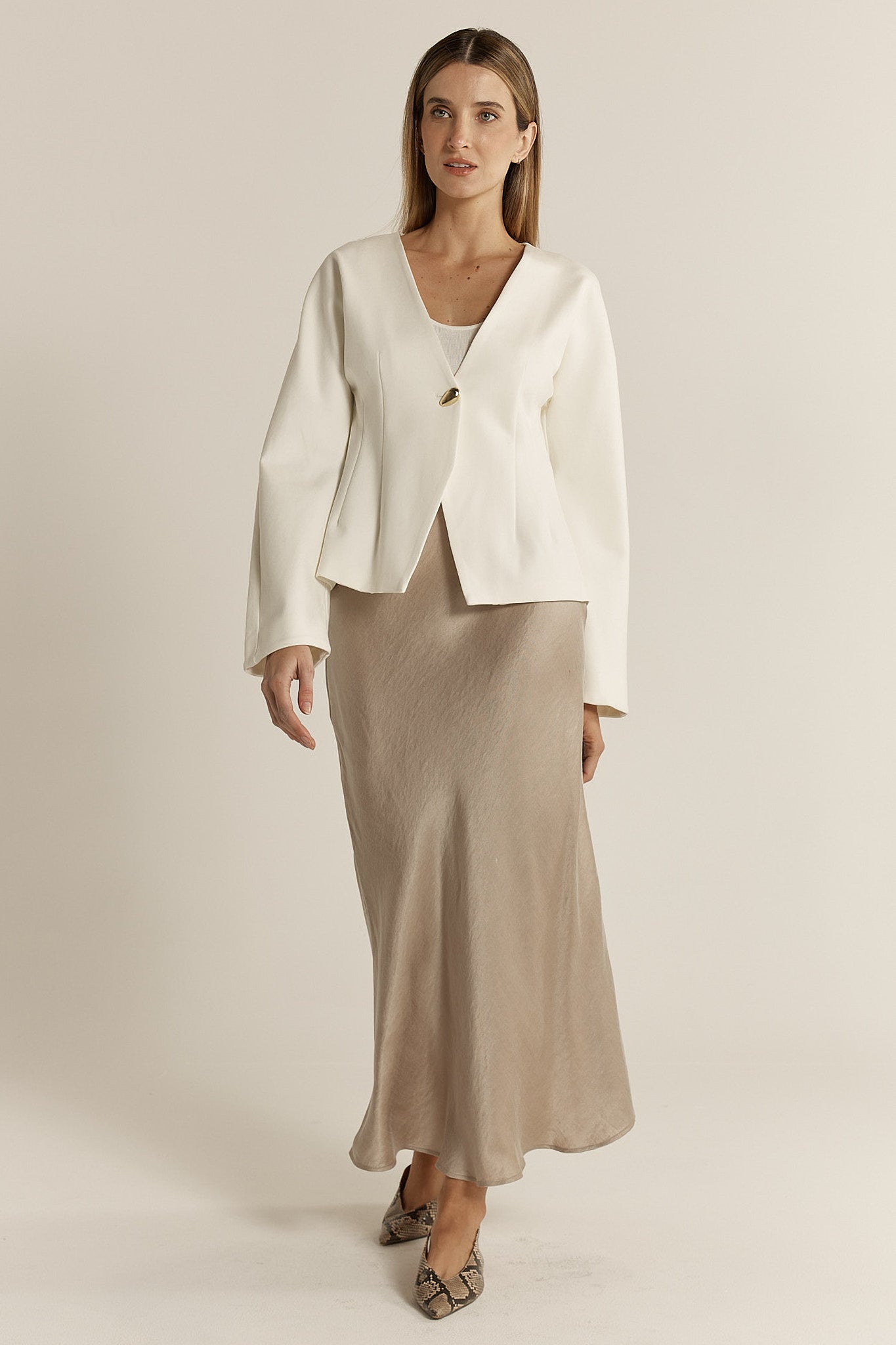 Anya Bias Cut Skirt - Champagne