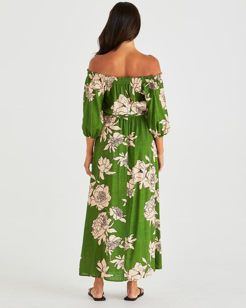 Antonie Off Shoulder Dress - Moonflower Green