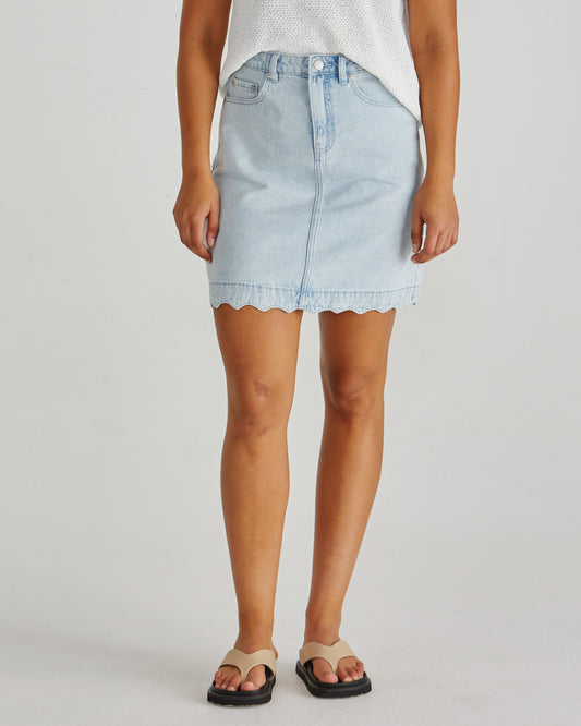 Vale Scalloped Denim Skirt - Bleach Blue