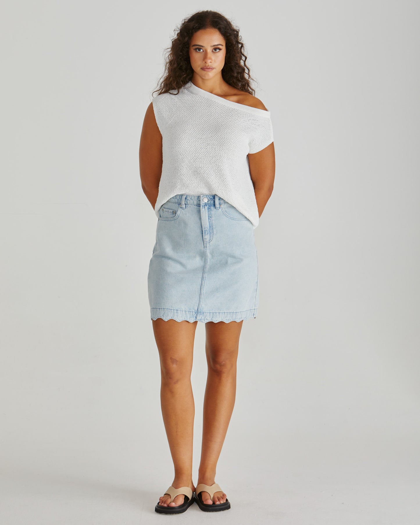 Vale Scalloped Denim Skirt - Bleach Blue