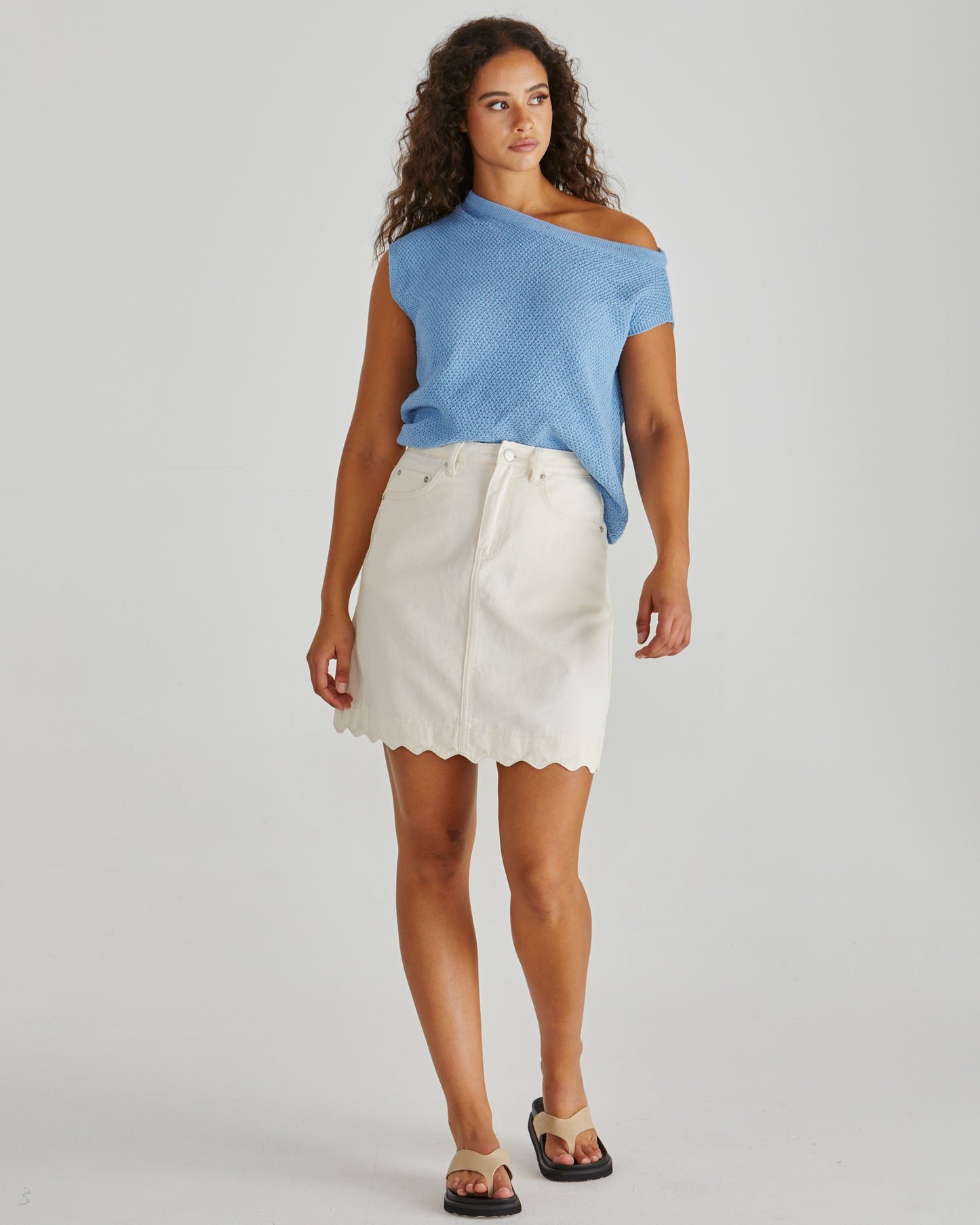 Vale Scalloped Denim Skirt - Parchment