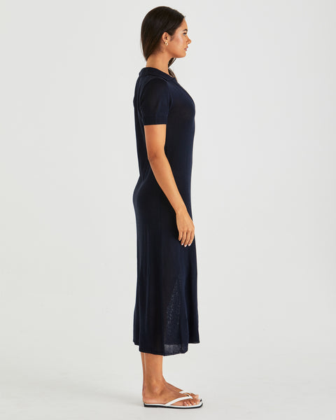 Abbie Knit Polo Dress - Navy
