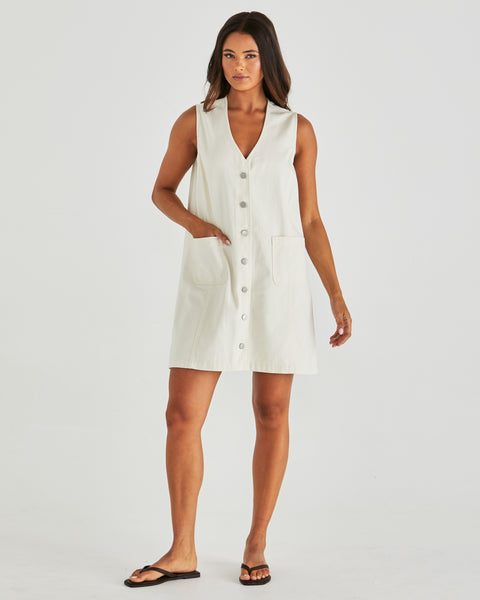 Sabine Denim Vest Dress - Parchment Wash Cream