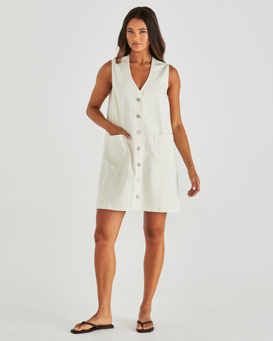 Sabine Denim Vest Dress - Parchment Wash Cream