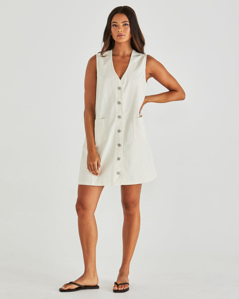 Sabine Denim Vest Dress - Parchment Wash Cream