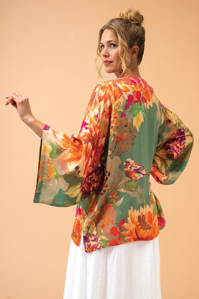 Birds and Blooms Lux Kimono Jacket - Sage