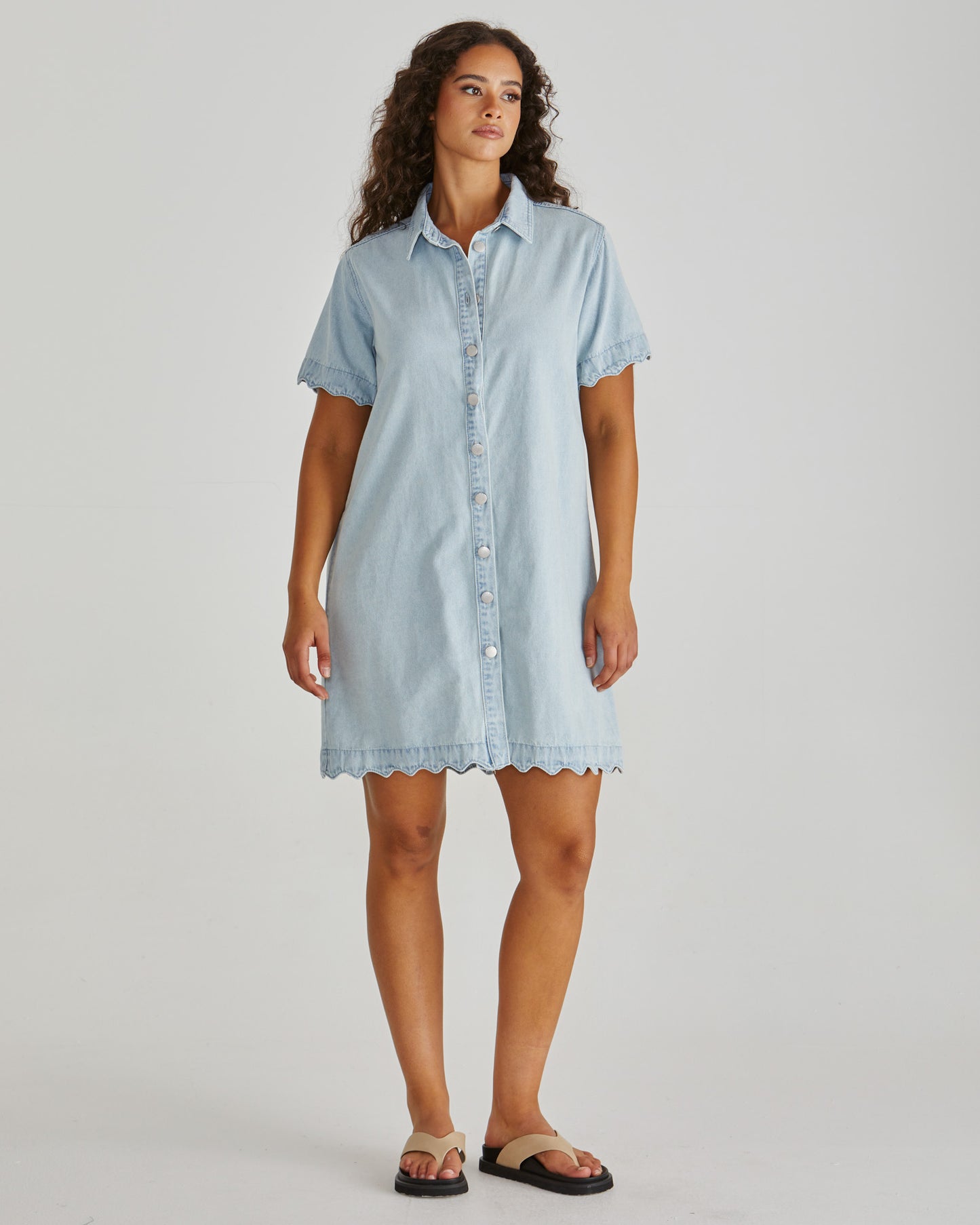 Vale Scalloped Denim Dress - Bleach Blue