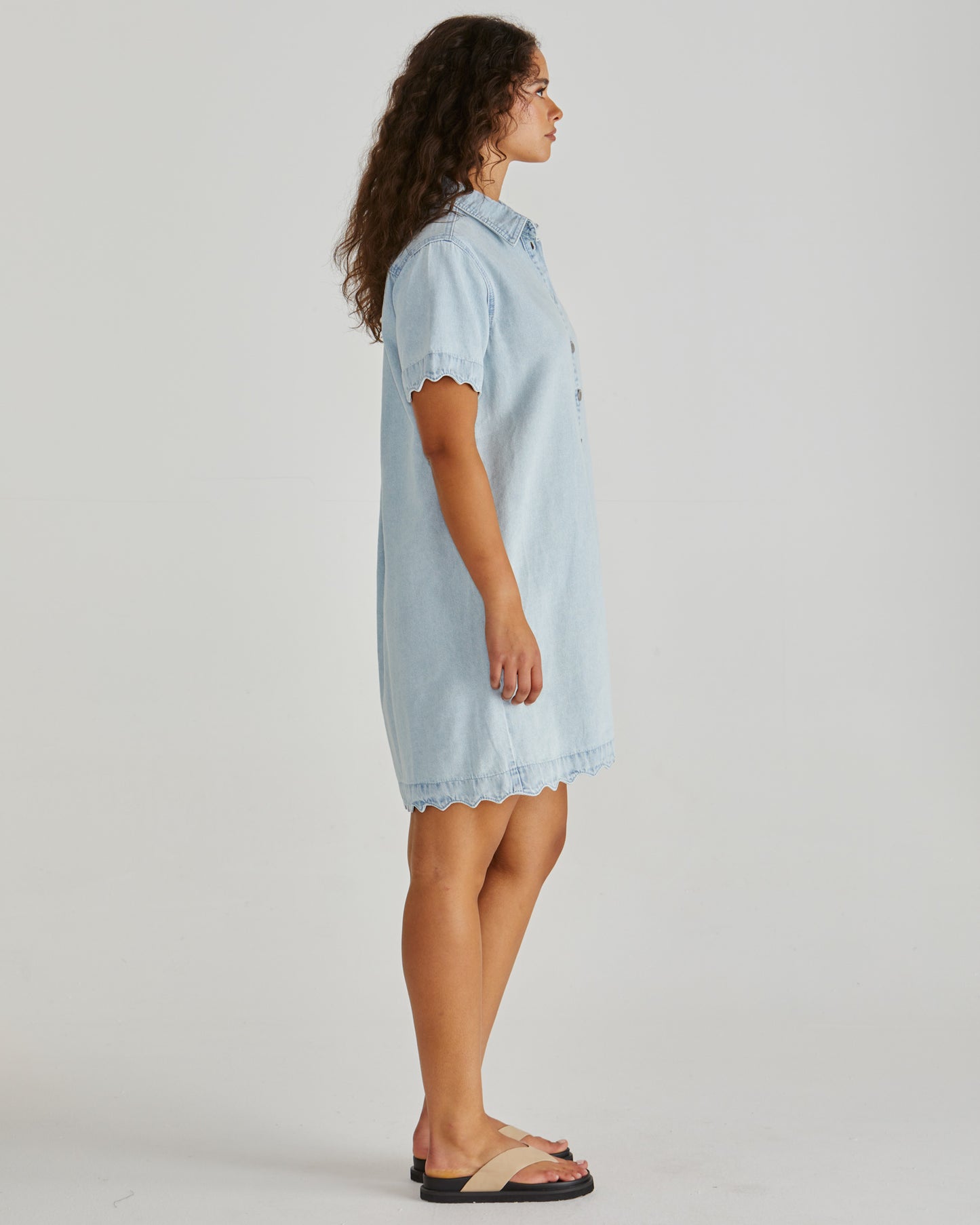 Vale Scalloped Denim Dress - Bleach Blue