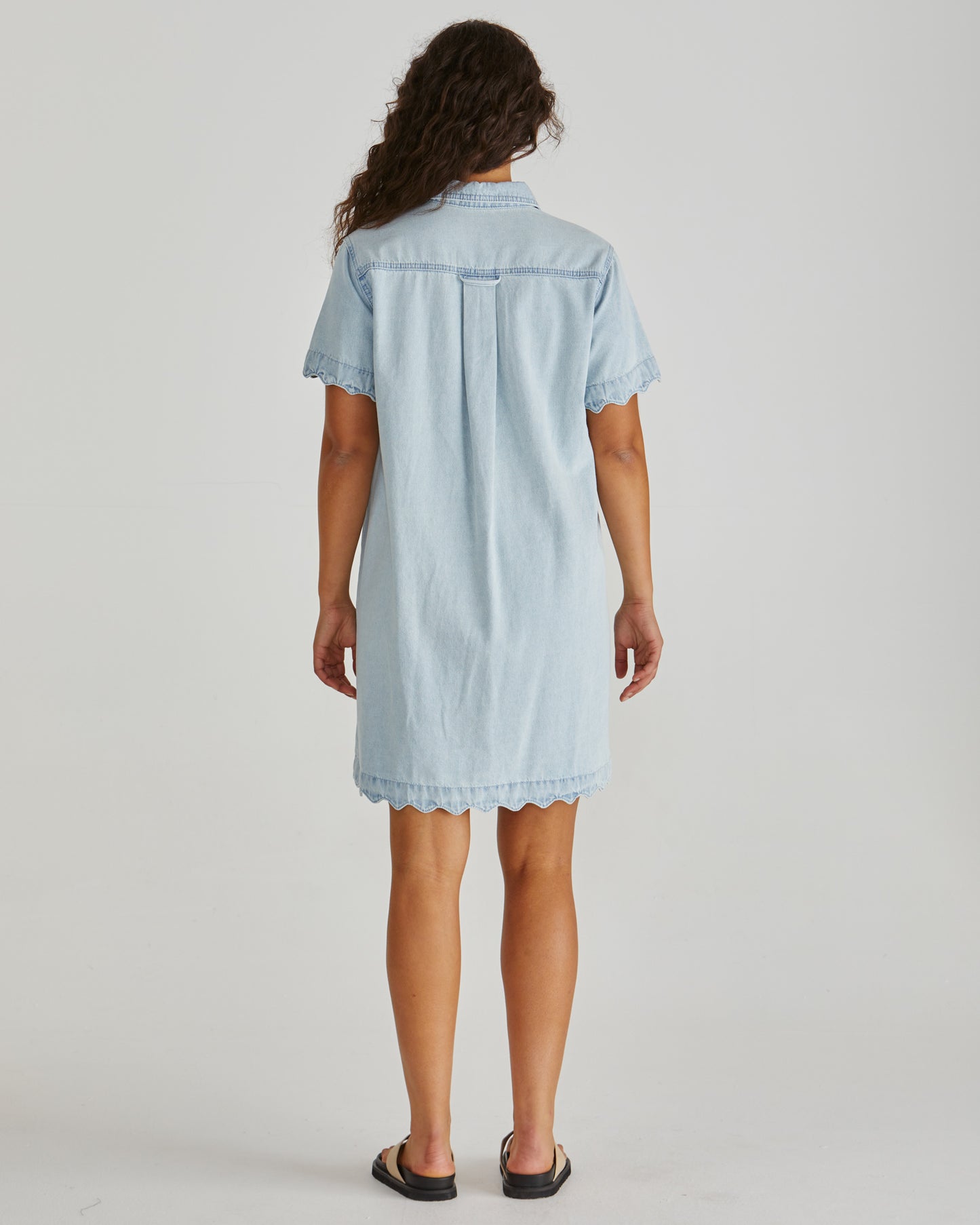 Vale Scalloped Denim Dress - Bleach Blue