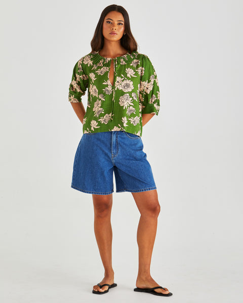 Antonie Pleated Blouse - Moonflower Green