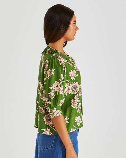 Antonie Pleated Blouse - Moonflower Green