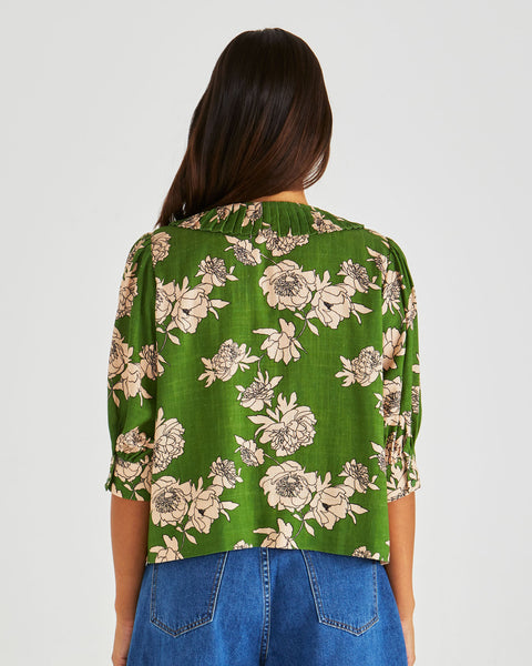 Antonie Pleated Blouse - Moonflower Green