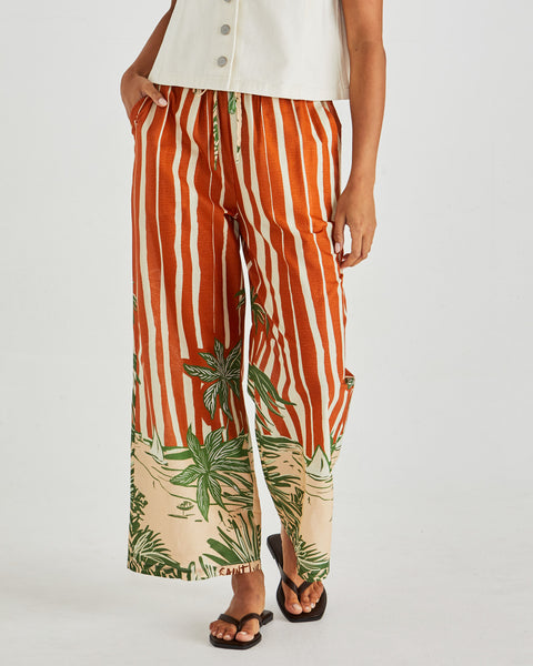 Mina Elasticated Pants - Palm Stripe Orange
