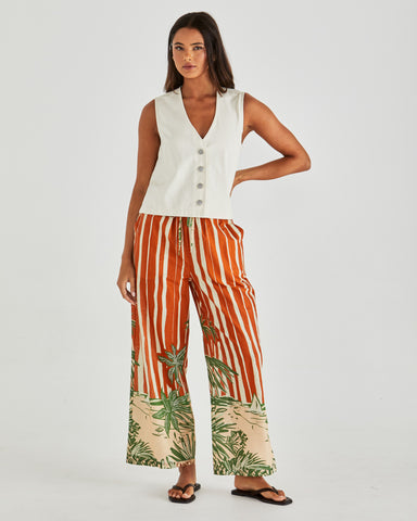 Mina Elasticated Pants - Palm Stripe Orange