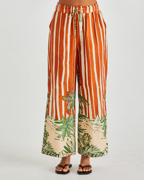 Mina Elasticated Pants - Palm Stripe Orange