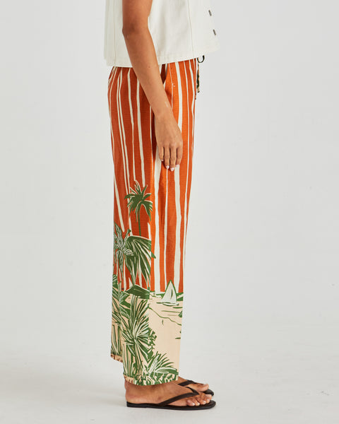 Mina Elasticated Pants - Palm Stripe Orange