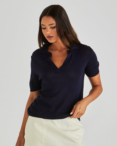 Abbie Knit Polo - Navy