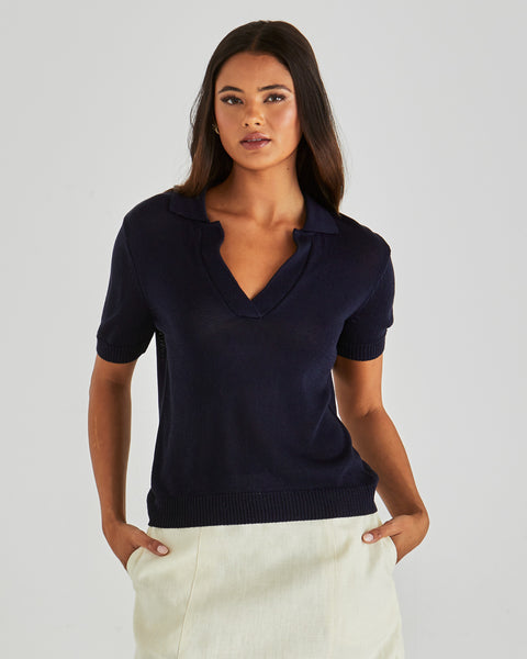 Abbie Knit Polo - Navy