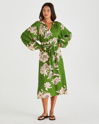 Antonie Obi Belt Dress - Moonflower Green